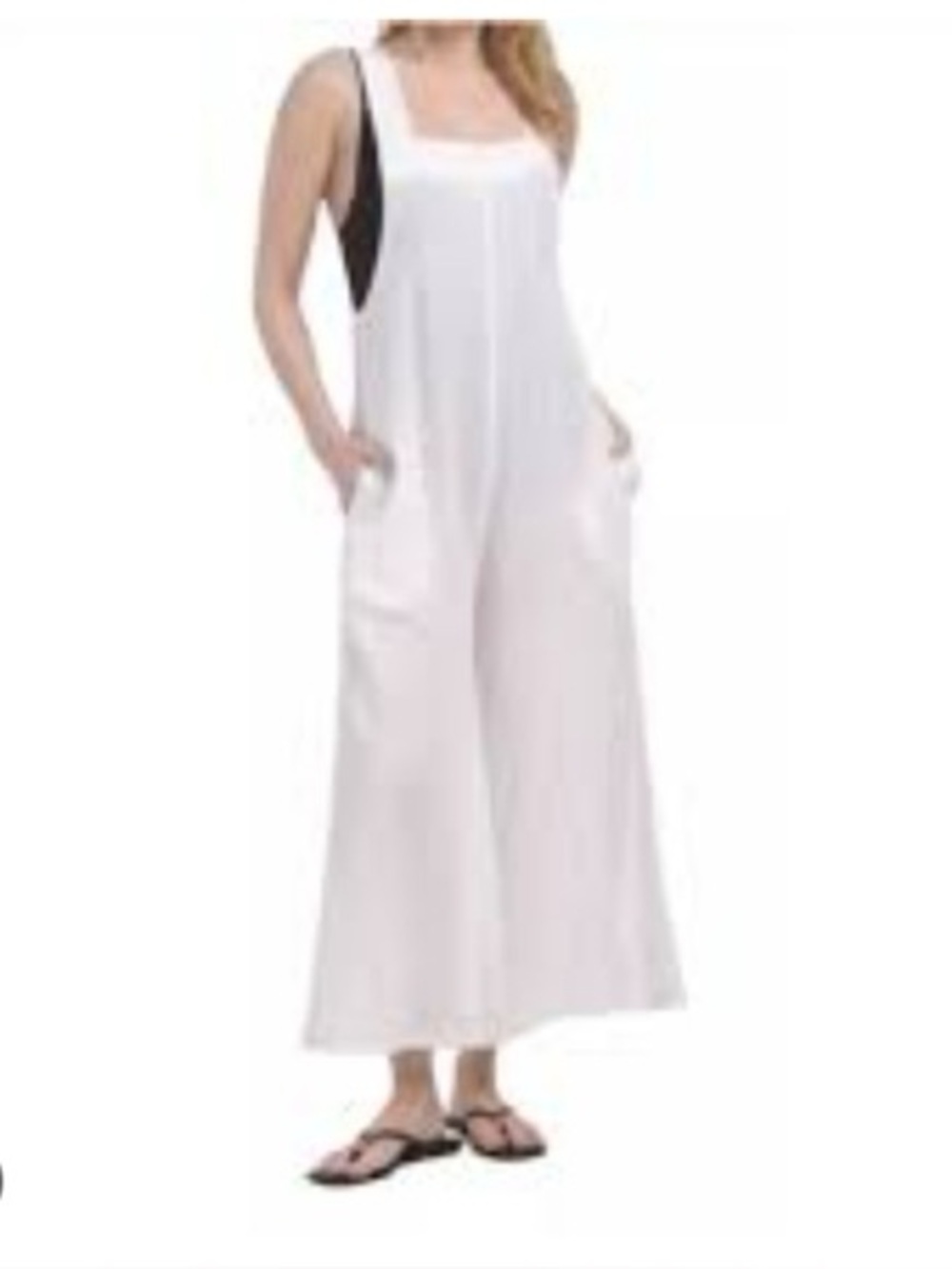 haute hippie style linen blend strappy wide leg jumpsuit Overalls Size XL White - Picture 13 of 13
